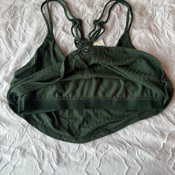 Aerie Army Green Crop Top Lace Detail Racerback Built in Bra - Picture 5 of 7